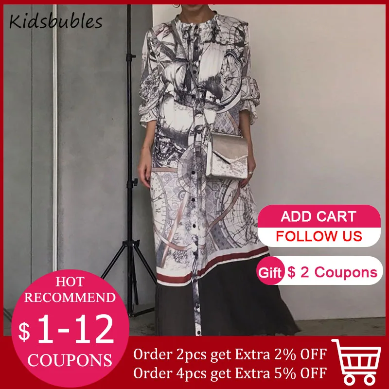 Элегантное офисное женское длинное платье с принтом корейские Японские Женские