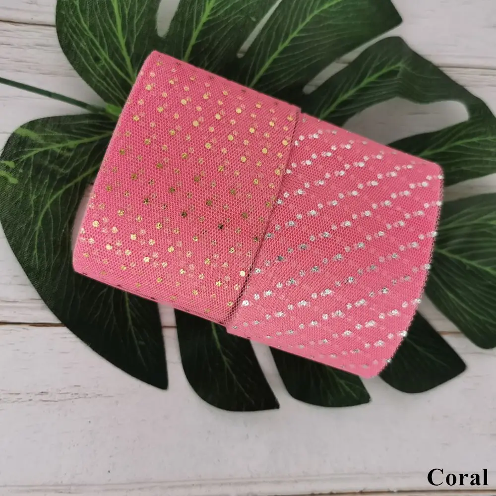 Coral 6 см, 23 м, блестящая Тюлевая лента в горошек золотистого и серебряного цвета, Тюлевая сетка, тканевые полоски, сделай сам, украшение для волос, Poms Journal, вечерние принадлежности - Цвет: Coral