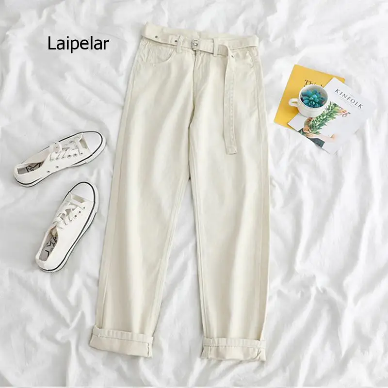 Корейские прямые джинсы для женщин с высокой талией штаны большими карманами