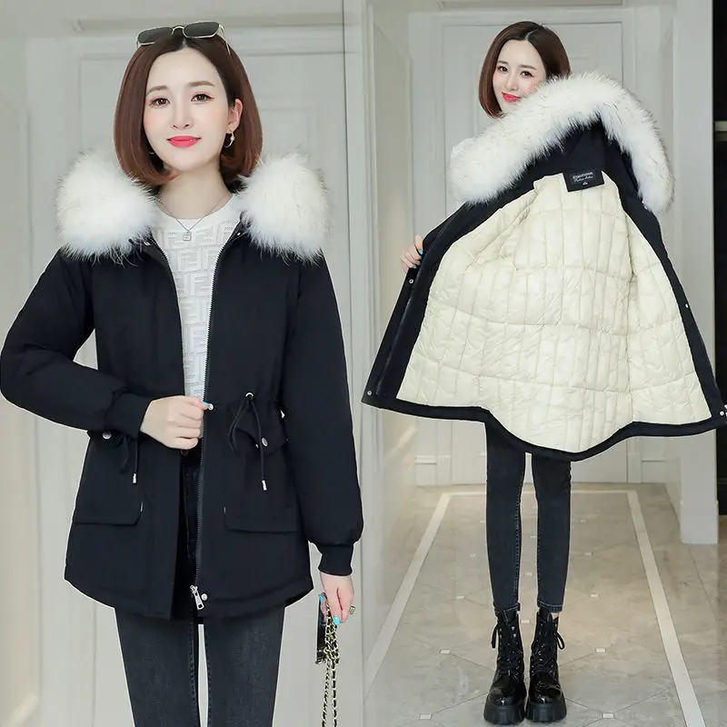 2023 New Cotton Coats Thicken Warm Winter Jacket Coat Women Casual Parkas Winter Clothes Fur Lining Hooded Parka Mujer X139