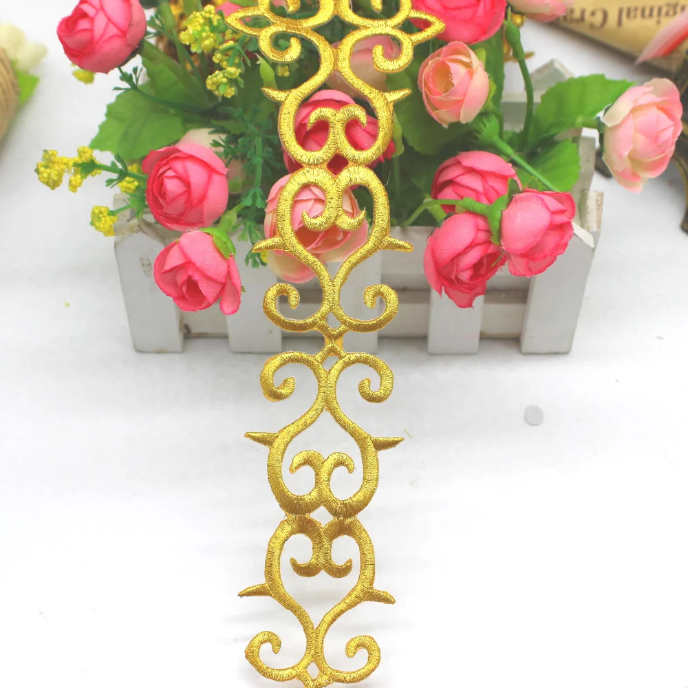 1 Yard Gold Embroidered Lace Appliqued Iron On Europe Vintage Diy Garment Trims 6.6cm |