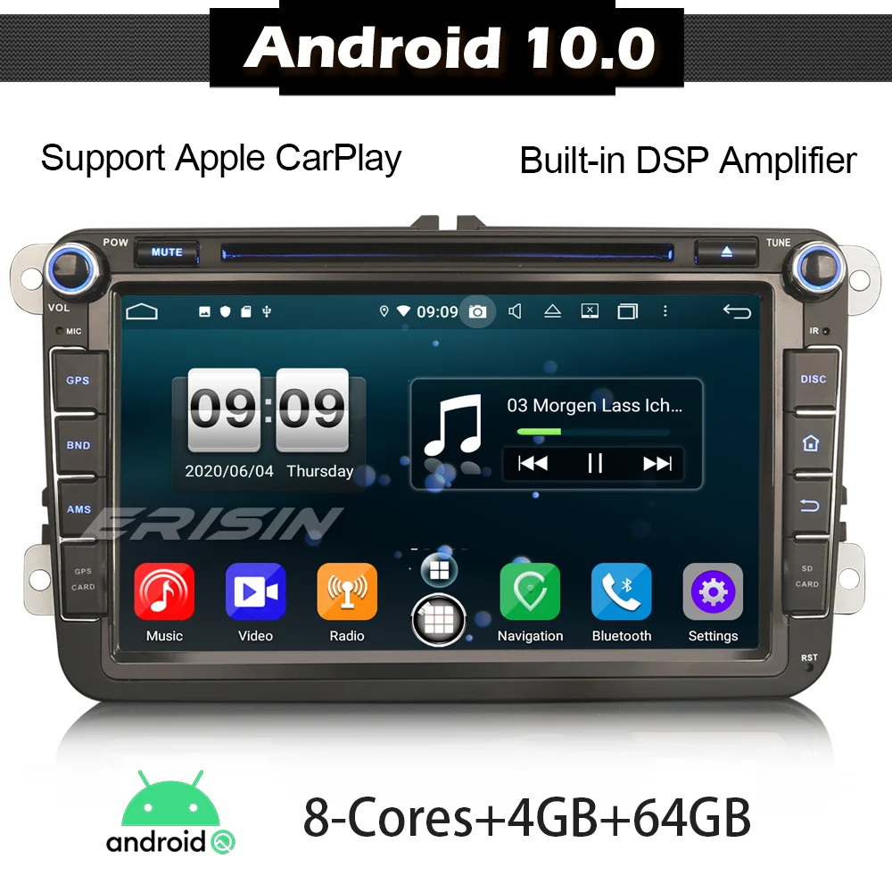 8715 Erisin Android 10 0 Авторадио автомобильный стерео радио GPS Navi для VW Golf 5 6 Touran T5 Seat DAB + DSP