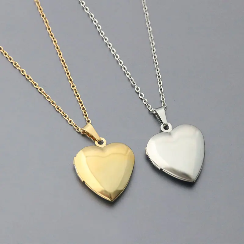 Everfast 1pc Smooth Photo Frame Love Heart Pendant Necklaces Stainless Steel Charms Locket Necklace Women Memory Jewelry - купить по