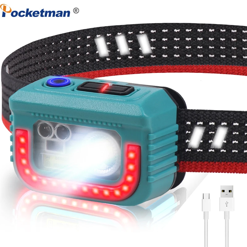 

Outdoor LED Rechargeable Headlamp Waterproof Motion Sensor Head Lamp Fishing Headlamps USB Headlight for Running Camping Hiking