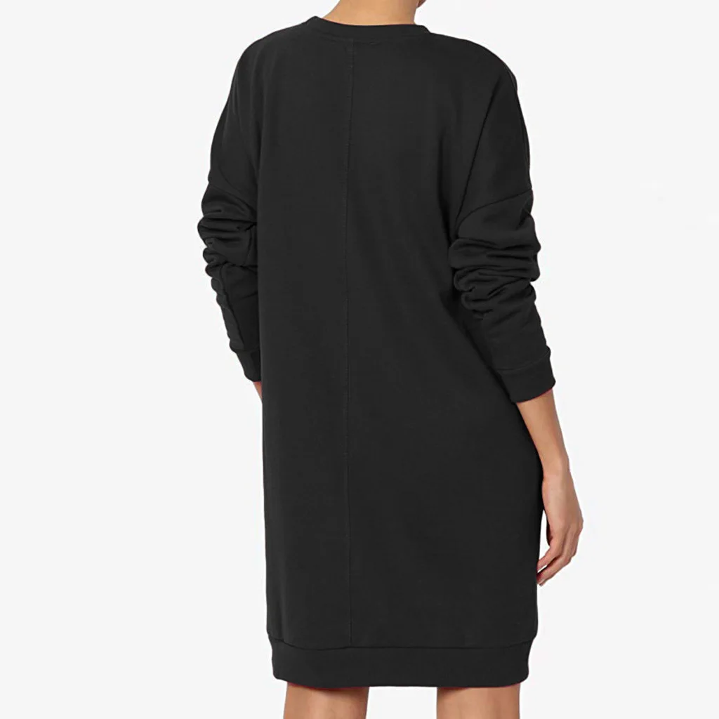 Платье-пуловер с круглым вырезом однотонное Повседневное платье осень 2019 |