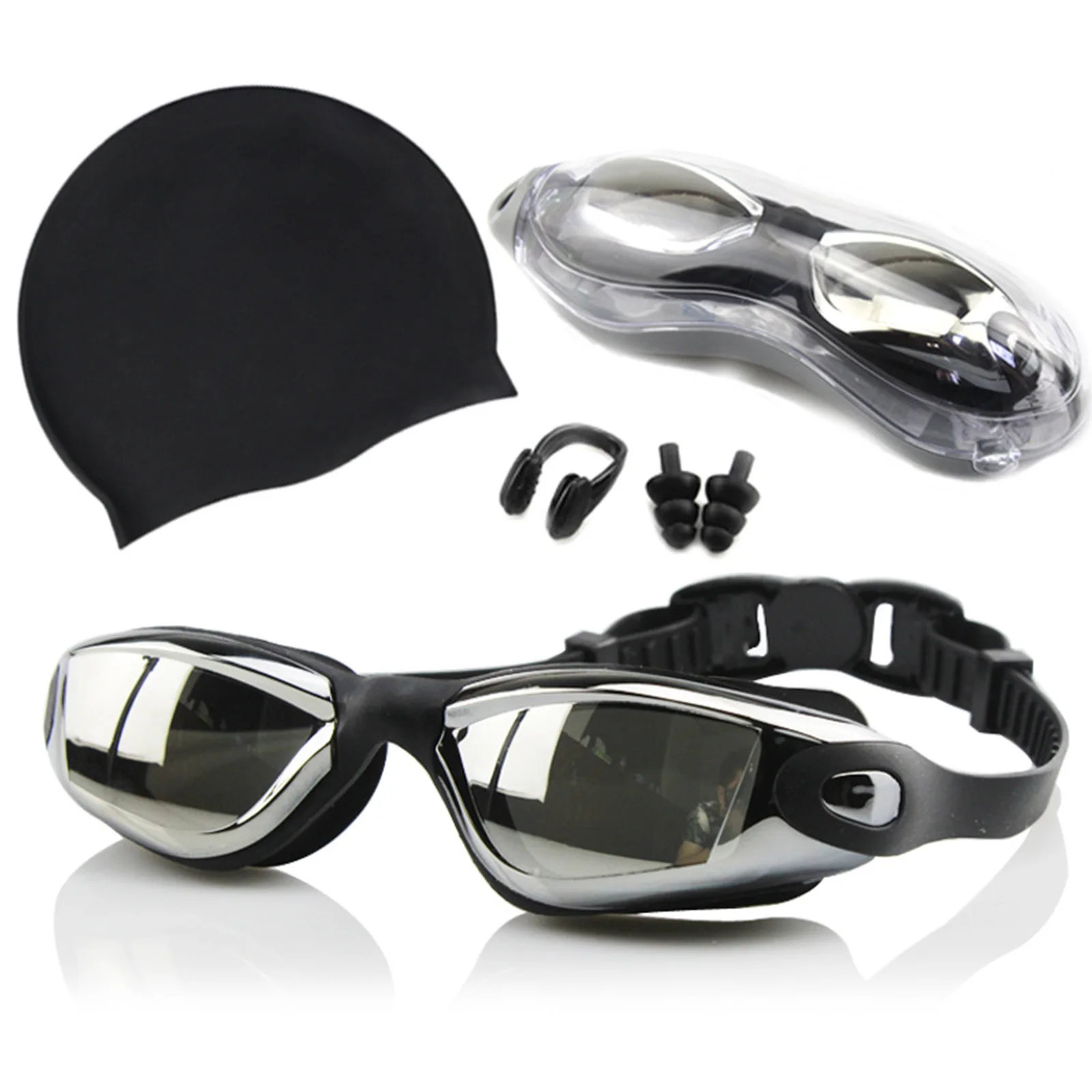 

Swimming Goggles Cap Set Waterproof Ear Plugs with Adjustable Strap Protection Lens for Adults