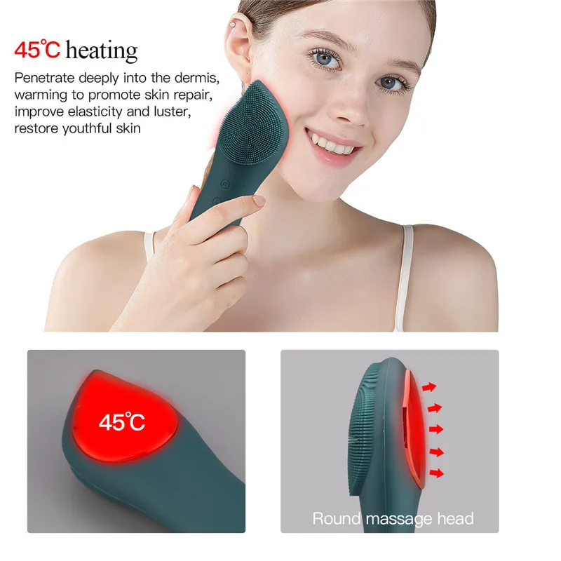 Koop Ckeyin Elektrische Facial Brush Mini Gezicht Verwarming Siliconen Diepe Cleanser Ultrasone Trillingen Wassen Massage Comedondrukker