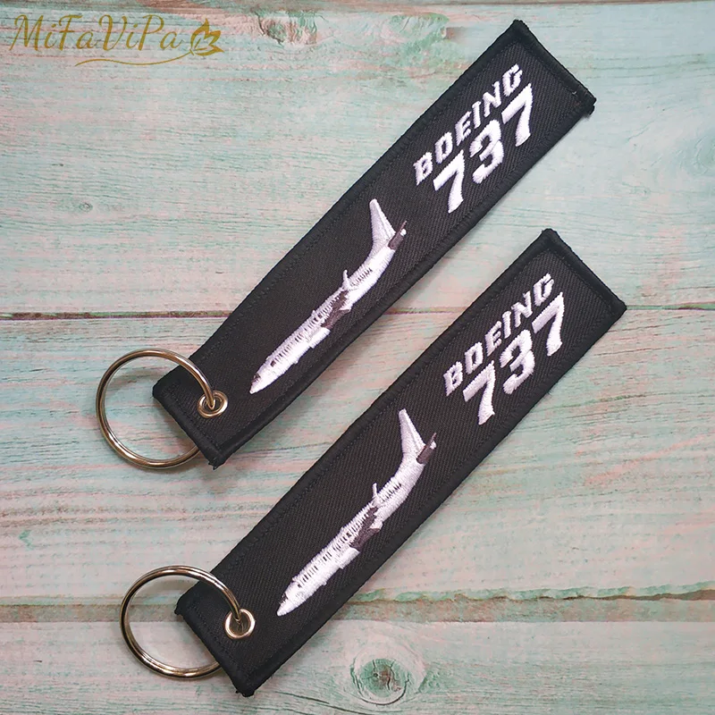 

3 PCS/LOT Black Embroidery Aviation Key Chains Boeing 737 Fashion Trinket Keychain Phone Strap for Men Flight Crew Luggage Tags