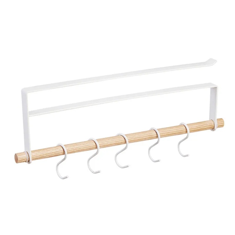 

Under The Iron Cabinet, There Are 5 Hooks, Cup Holder, Towel Storage, Nail Free And Hole Free Wooden Handle Hanging Shelf