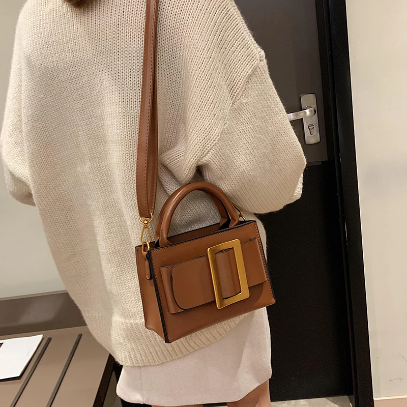 

Женская сумка через плечо, из искусственной кожи, с большой пряжкой, винтажная маленькая сумочка с клапаном, 2020