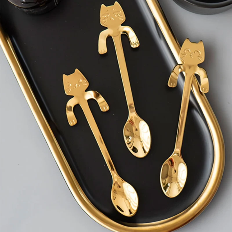 ПК Нержавеющая сталь Кофе & Чай ложка мини юбка пачка с принтом в виде кота ручка