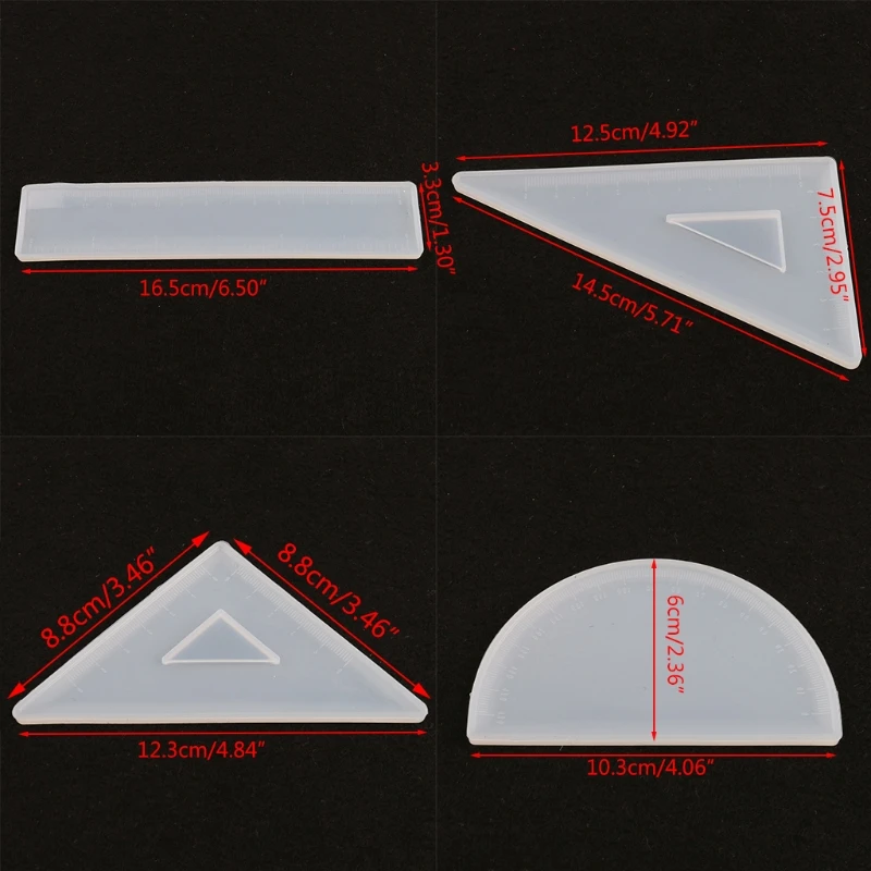 

4 Shapes Silicone Resin Ruler Molds Straignt Square Triangular Rulers Protractor 97QF