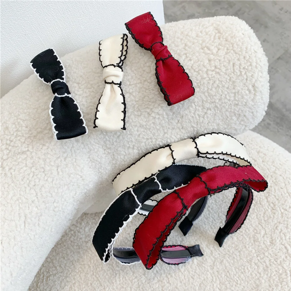 

Fashion Simple Korean White Black Bownot Headwear Hair Clip Women Girls Headbad Hair Hood Hair Handmade Accessories
