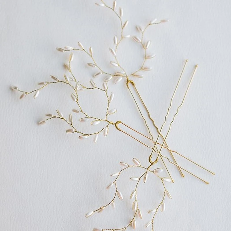 

New Elegant Bridal Simulate Pearl Flower Beautiful Crystal Hair Accessories Wedding Hair Pins Clips Bridesmaid Decor Hair Rope