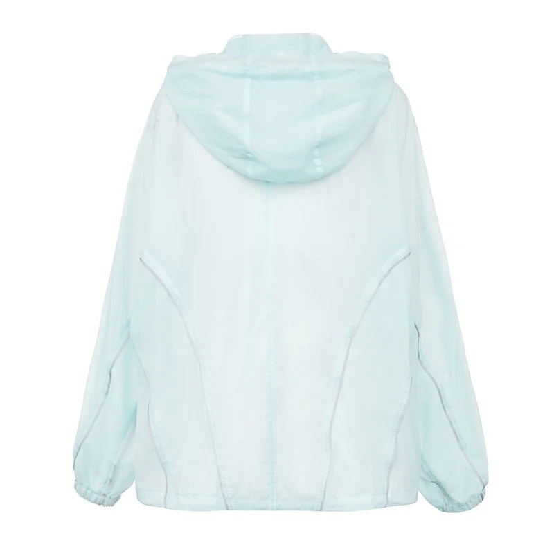 

GVUW Buttons for clothing women's Reflective Strip Sunscreen Clothing Short Loose Hooded Lightweight Coat 2021 arrival KB9106