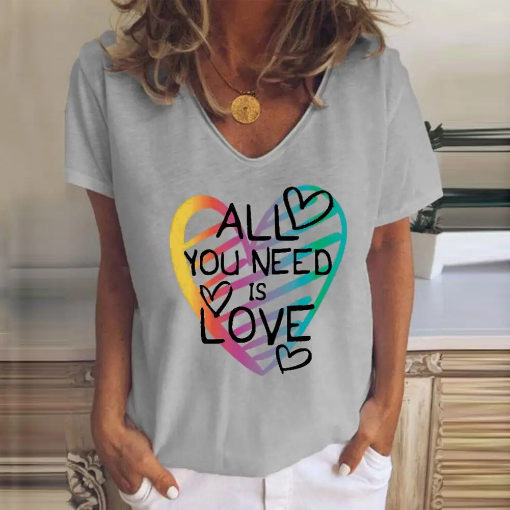 

New Arrival Women Blouse Heart-shaped Breathable Cotton Blend Short Sleeves Tops for Daily Wear