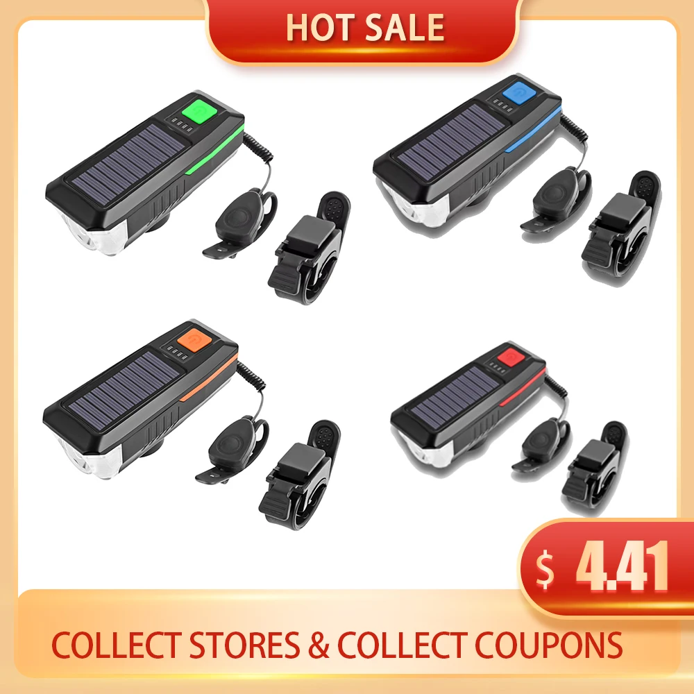 Велосипедный звонок с светильник USB Перезаряжаемые & Солнечный Мощность двойной