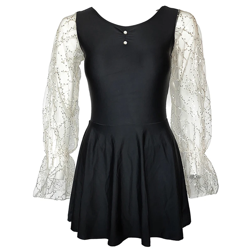 

Gauze One Piece Swimsuit Women Solid Swimwear Long Ruffled Sleeve Monokini Swim Suit Korea Style Padded Skirted Bathing Suit