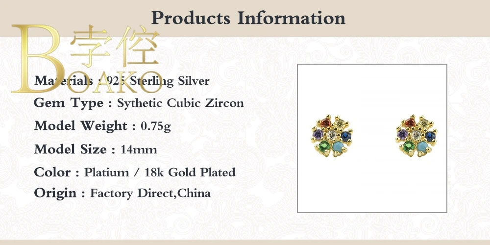 

BOAKO Color Cube Earrings For Women 925 Sterling Silver Stud Earrings Piercing Jewelry Pendiente Plata Ear Cuffs #9.10