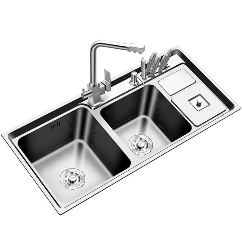 

SUS304 Stainless Steel Kitchen Sinks Double Bowl Thickness Kitchen Sink Above Counter or Udermount Sinks Vegetable Washing Basin