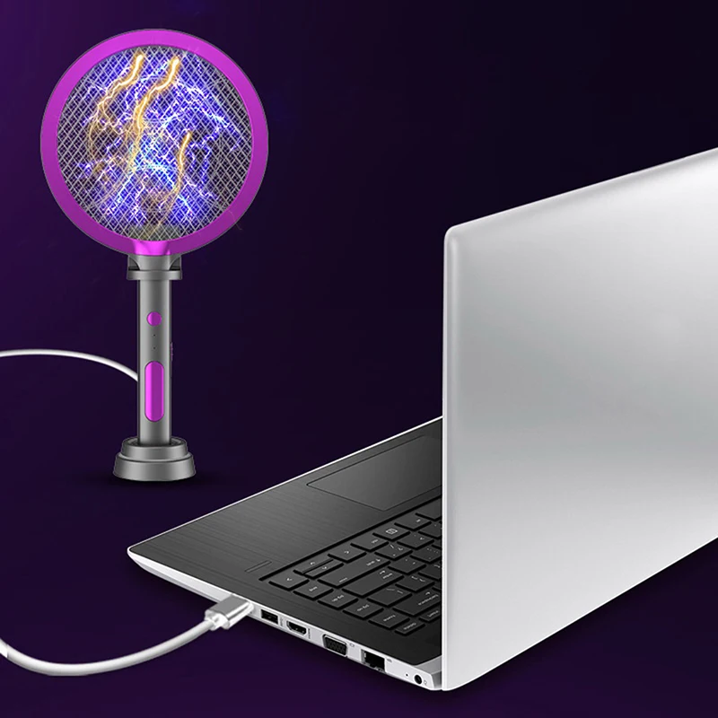 

3In1 Mosquito Swatter USB Rechargeable Electric Flies Insect Killer Bug Zapper