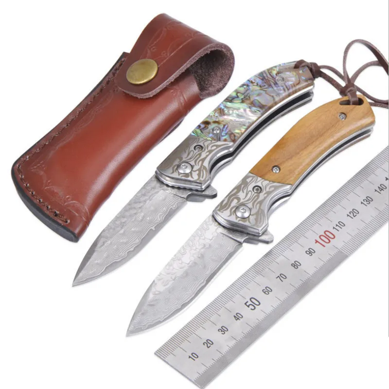 Складной нож VG10 дамасское лезвие деревянная ручка Открытый Кемпинг боевые