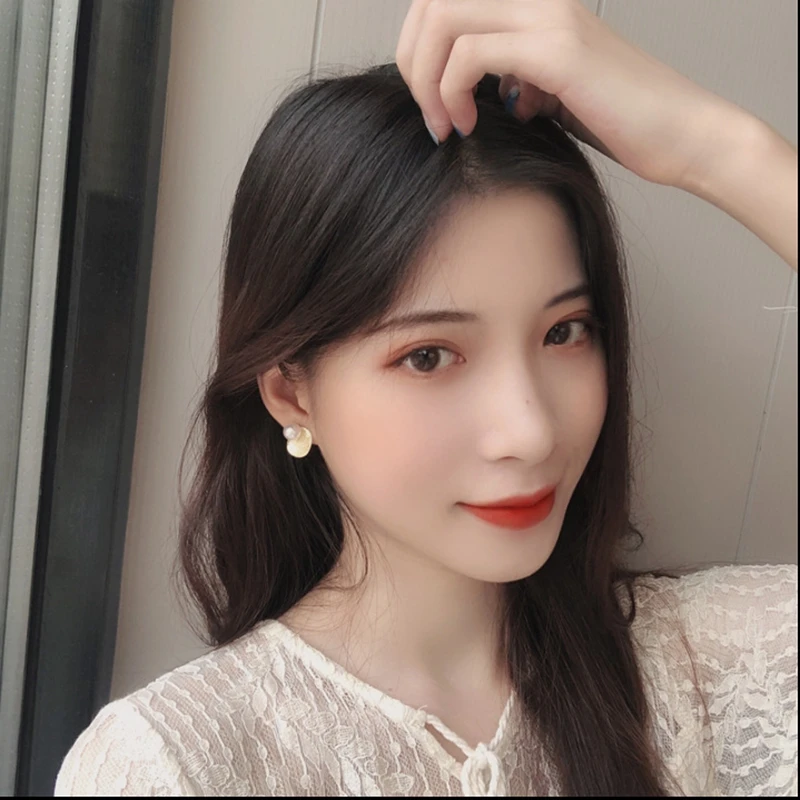 Модные Классические круглые металлические серьги-гвоздики с белым жемчугом