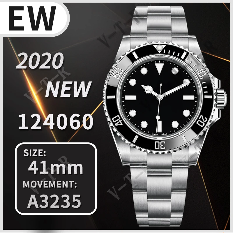 

Men's Automatic Mechanical Watch Submariner 41mm 124060 No Date 2020 New EWF 1:1 Best Edition Black Dial on SS Bracelet A323501