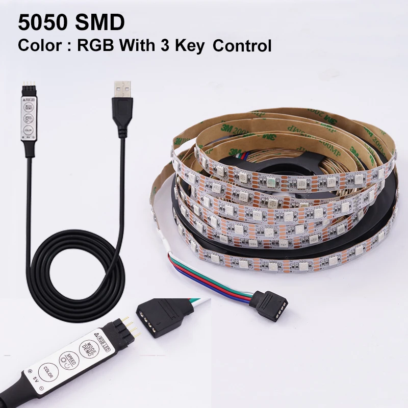 3 Key Control LUCKY светодиодный 5 в светодиодный USB ТВ ПОДСВЕТКА светодиодный светильник водонепроницаемая лента 5050 SMD Гибкая RGB лента с пультом дистанционного управления 24 ключа 3 ключа Wifi - Испускаемый цвет: 3 Key Control