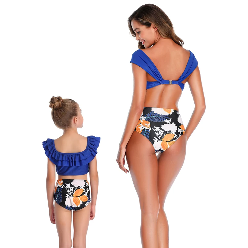 Сексуальный купальный костюм с оборками для мамы и дочки Женский женский