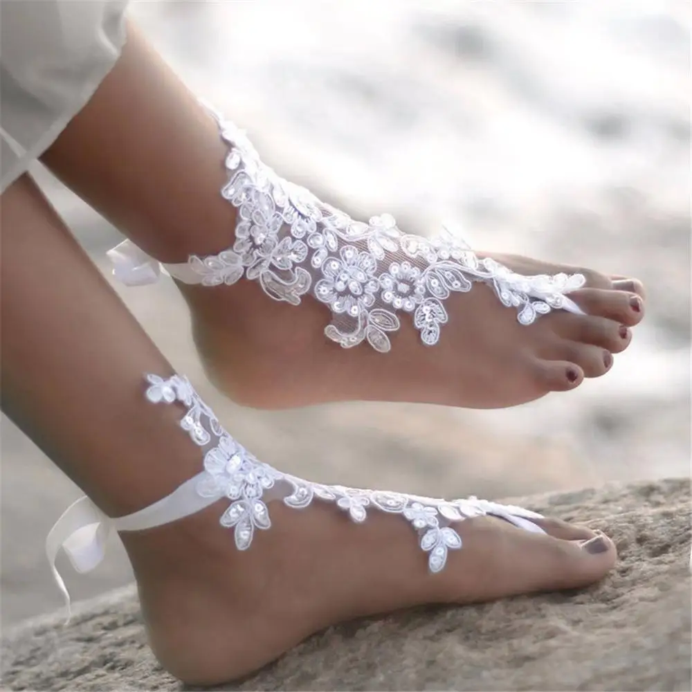Cheap Barefoot Sandals For Wedding Shoes Sandel Anklet Chain Hottest Stretch Lace Sequins Bridal Jewelry Foot |