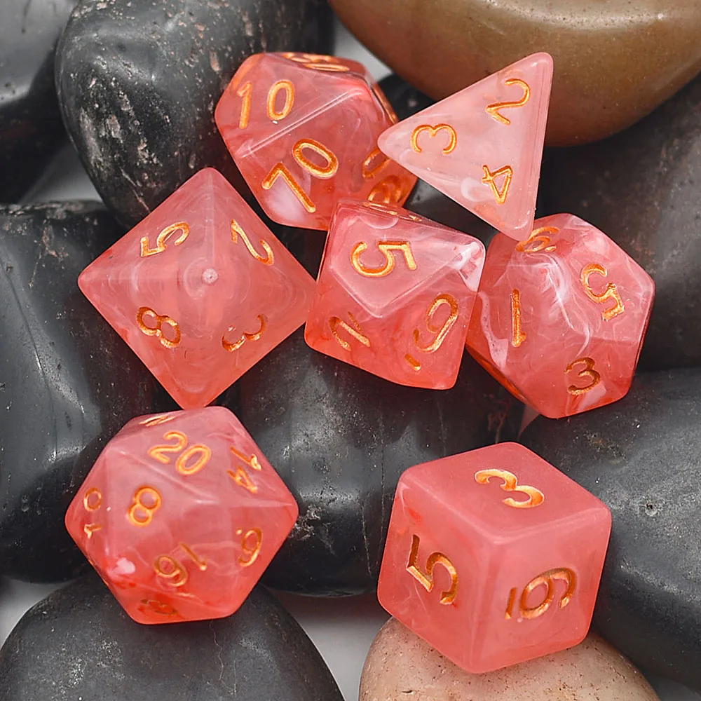 Poludie 7 шт./набор игральные кости DND набор с вихревым золотым шрифтом многогранные D4