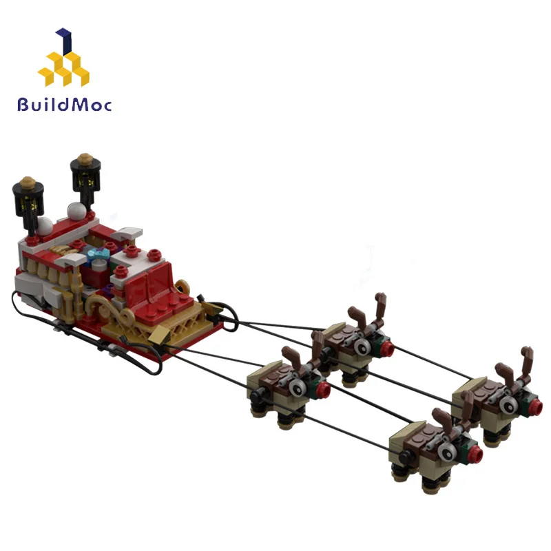

BuildMoc Christmas Set Santa Claus Sleigh MOC Reindeer Sled Ornament Building Blocks Bricks Christmas Figures Toys For Children