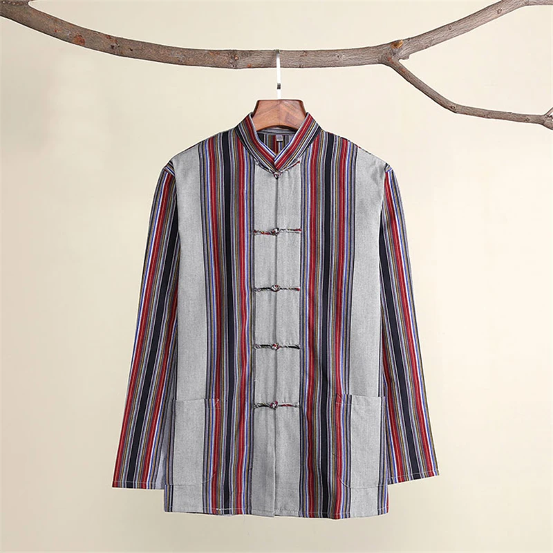 Color 10 Традиционная китайская одежда для мужчин Hanfu Топ Хлопок Тан костюм Одежда Кунг фу Тай Чи Пальто Блузка китайский стиль винтаж с длинными рукавами - Цвет: Color 10
