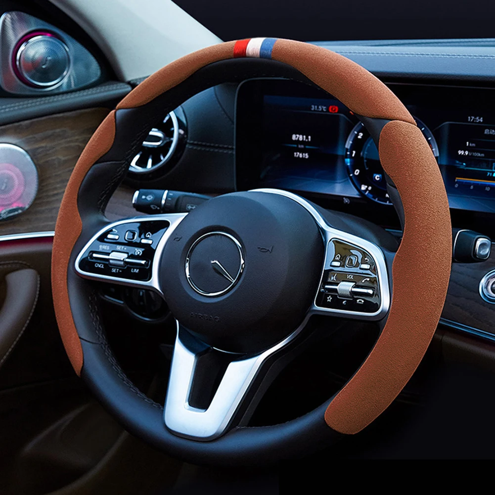

Universal Car Interior Steering Wheel Cover 38cm 15" Suede Leather Non-Slip Steering Wheel Booster Cover Car Modification Kit
