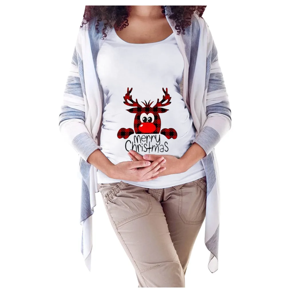 Рождественская Футболка для беременных женщин блузка с коротким рукавом