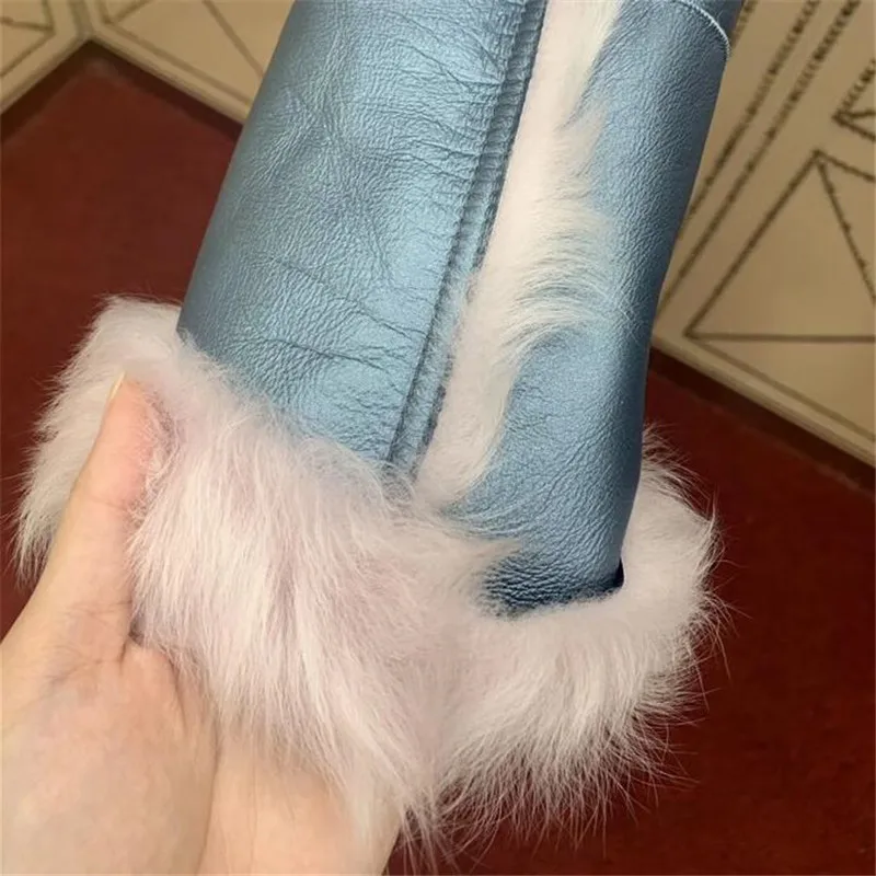 

sheepskin double face jacket women 2021 autumn winter warm wool fur liner real fur short coat Glossy bat sleeve top