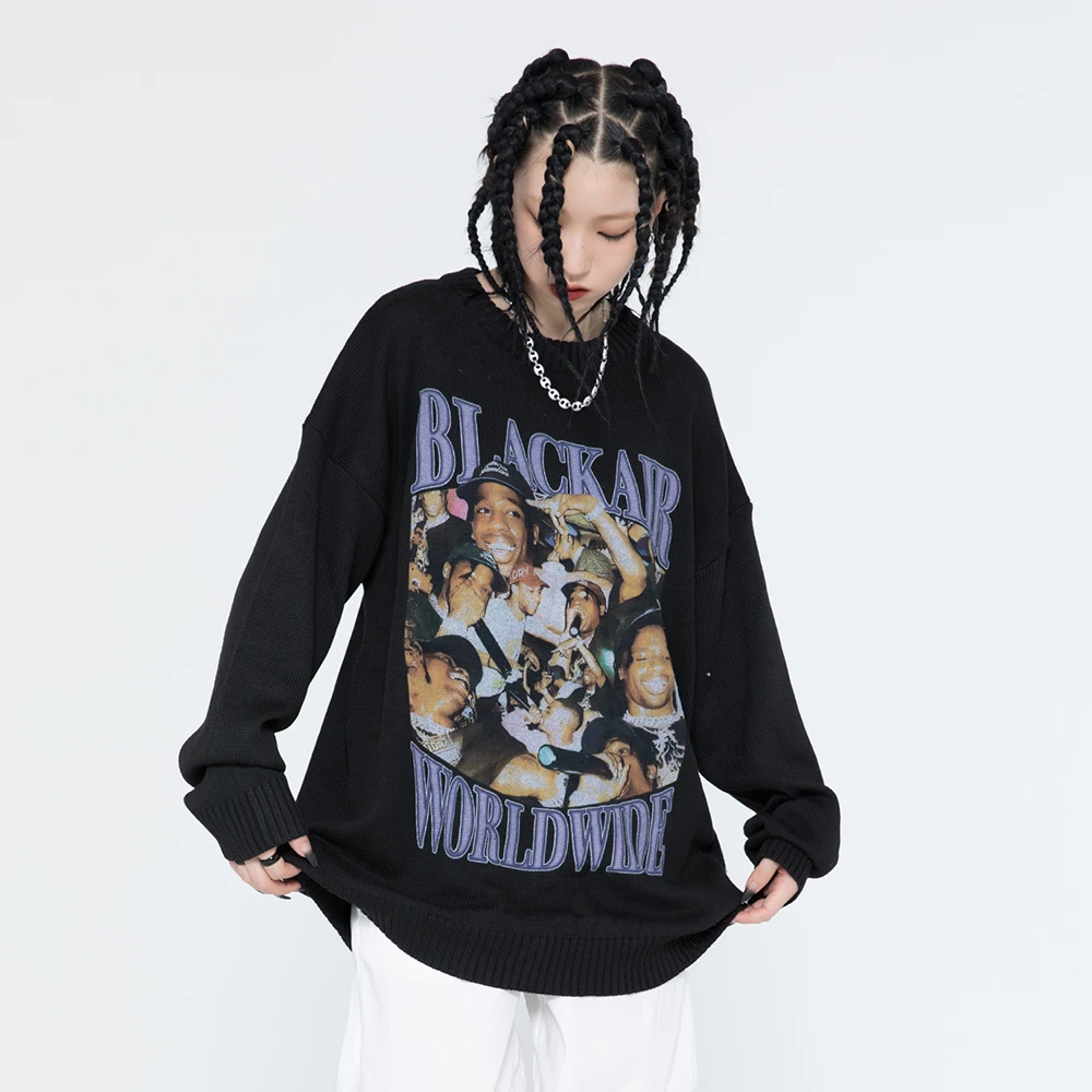 

Женский трикотажный свитер в стиле панк-рок, зимняя одежда большого размера с принтом, 2021