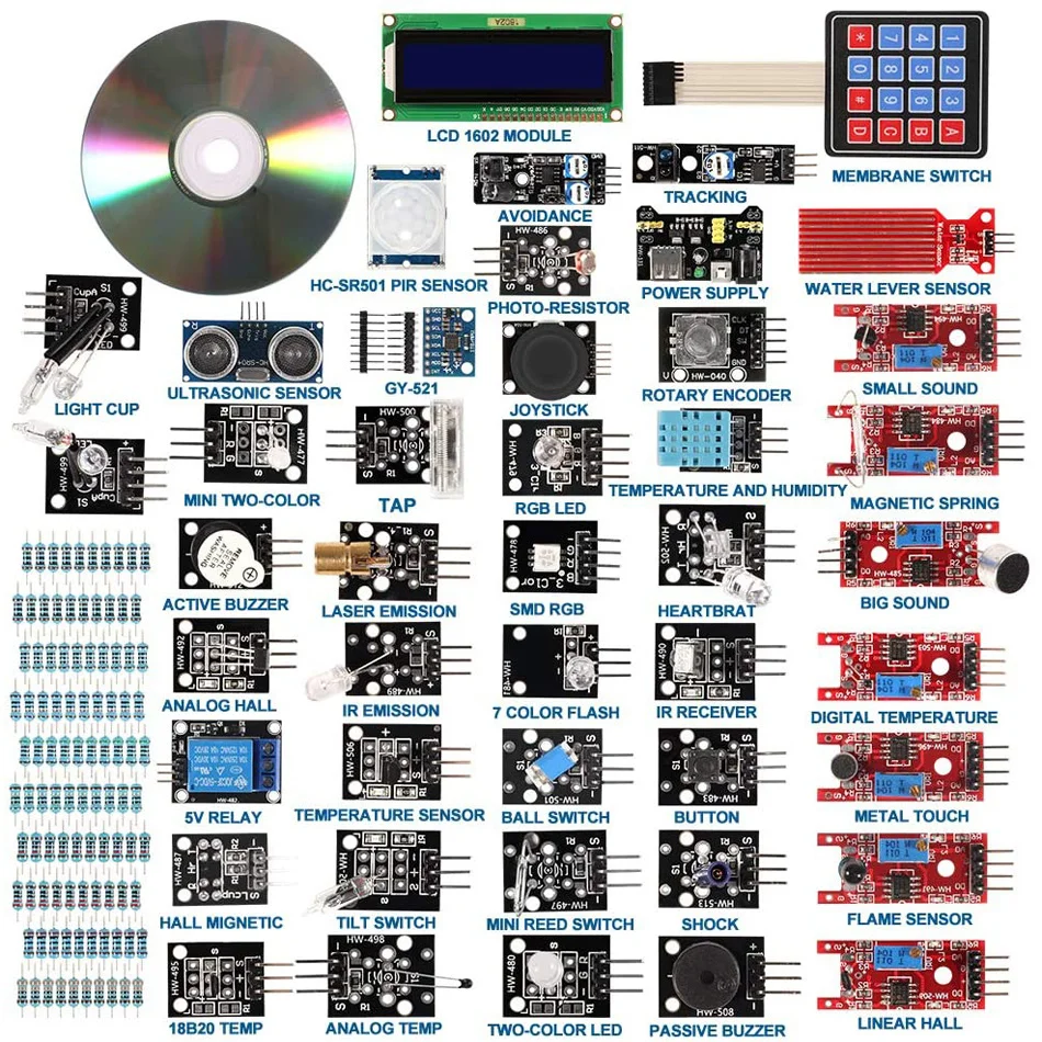 

45 in 1 Sensors Modules 16 Kinds Starter Kit For Arduino Raspberry Pi 37 in 1 Sensor kit With Box DIY UNO R3 MEGA2560