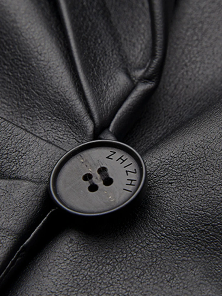 

Lautaro Runway Black Soft Light Faux Leather Blazers for Women Peaked Lapel Pockets Elegant Luxury European Style Fashion 2021