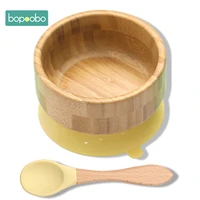 bopoobo bamboo baby bowls tableware with suction and spoon set baby toddler infant feeding bowls bpa free children tableware