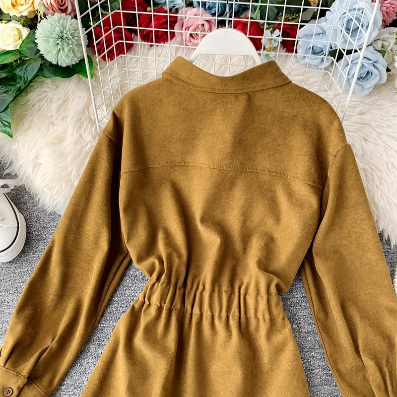 SINGRAIN 2019 женское вельветовое платье осенняя уличная одежда с длинным рукавом и