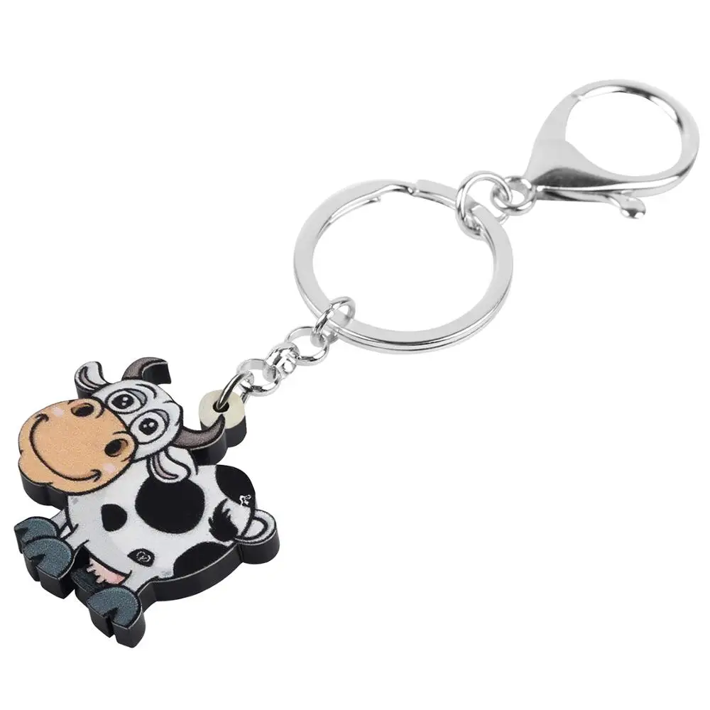 Bonsny акриловые брелки для ключей с коровой и молочной животными женщин девочек