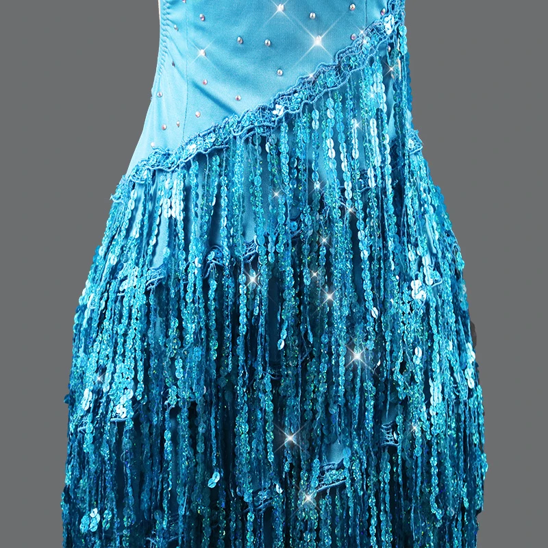 

Latin Dance Competition Dresses Sequin Fringe Rhinestone Sexy Dress Sleeveless Summer Dancewear Samba Tango Tap Costume BL4156