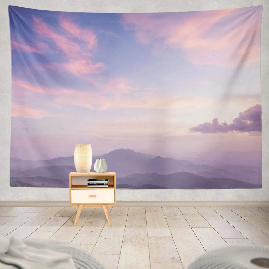 

Nature-Landscape Decorative Tapestry Purple Sky Mountains and Clouds Pastel Scenery Wall Hanging Tapestry for Living Room