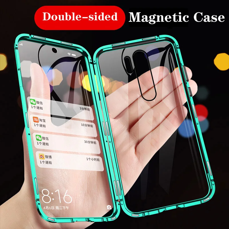 

Double Sided Tempered Glass Case For Xiaomi Redmi Note 9 8 7 K20 Pro 9S Mi 11 Note 10 Lite 10T Poco X3 Metal Magnetic Full Cover