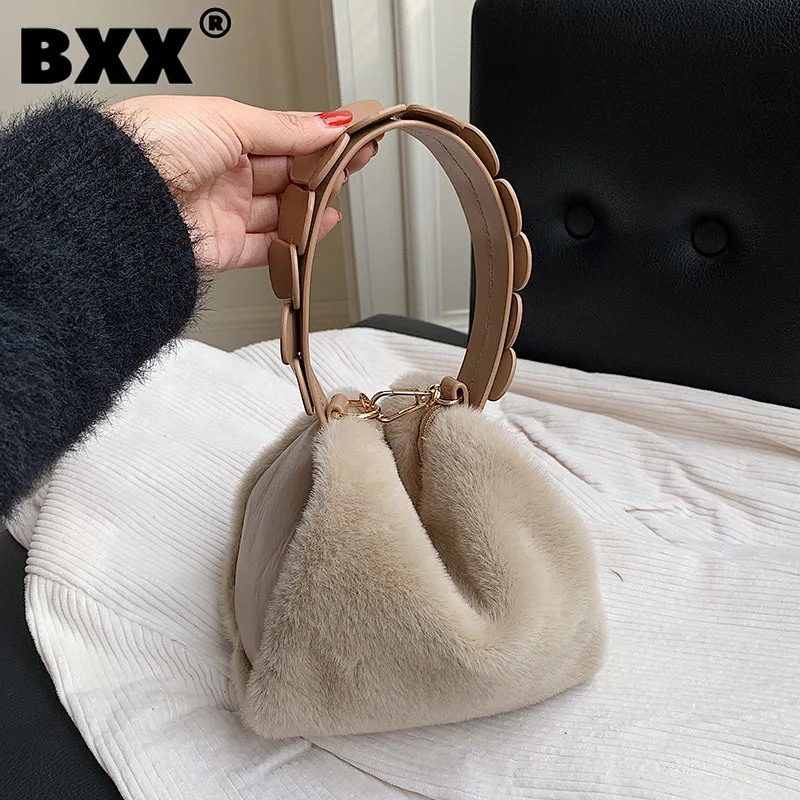 

[BXX] Woman New Brand Plush Bag Chain Handbag Small Personality All-match For Ladies Elegant Top-handle Fashion Tide 2021 GF1108