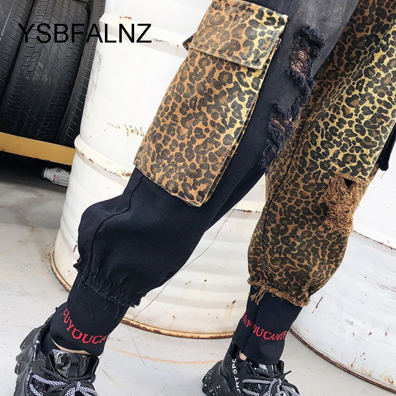 

2021 Womens Leopard Jackets Plus Size Black Patchwork Harajuku Denim Coat Female Oversized Jean Clothing Spring Autumn Fashion
