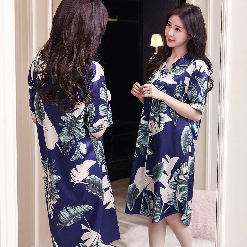 Летняя ночная рубашка с принтом Журавля сексуальная свободная коротким рукавом