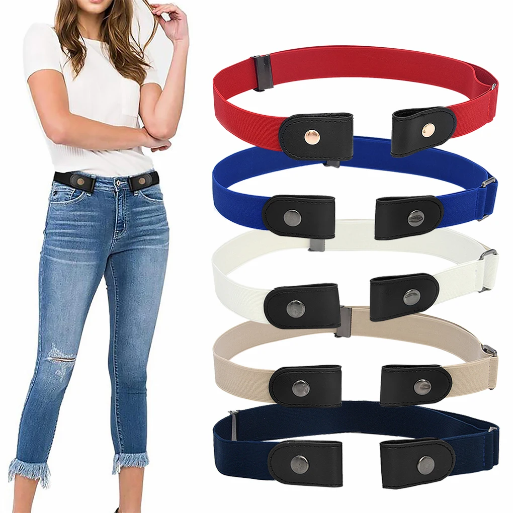 Waist Belt Fashion Slim Unisex Belt Buckle-free Rubber Waist Belt Elastic Waist Strap for Trousers Pants Jeans